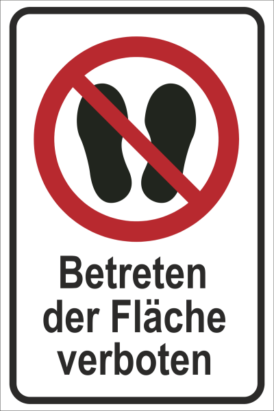 Verbotsaufkleber mit Symbol nach DIN 7010 und Text Betreten der Fläche verboten